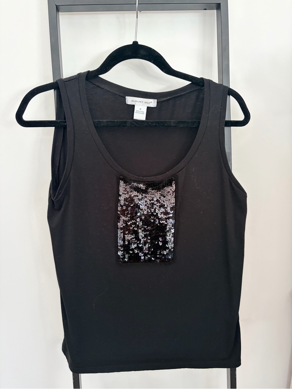 august silk Black Sequin Front Tank Top